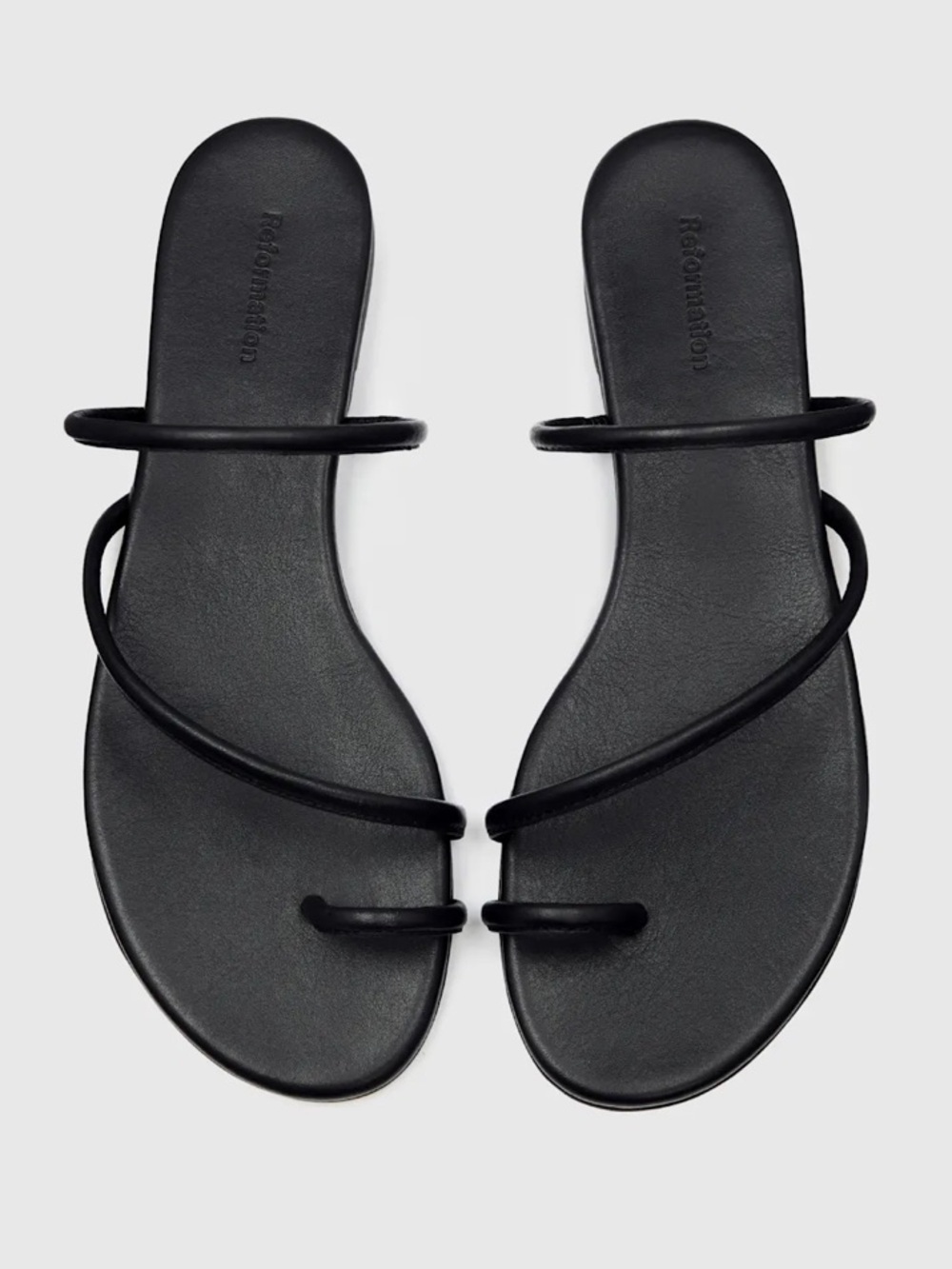 NEW Reformation Ludo Toe Ring Strappy Flat Sandal, Black Leather, Size 10